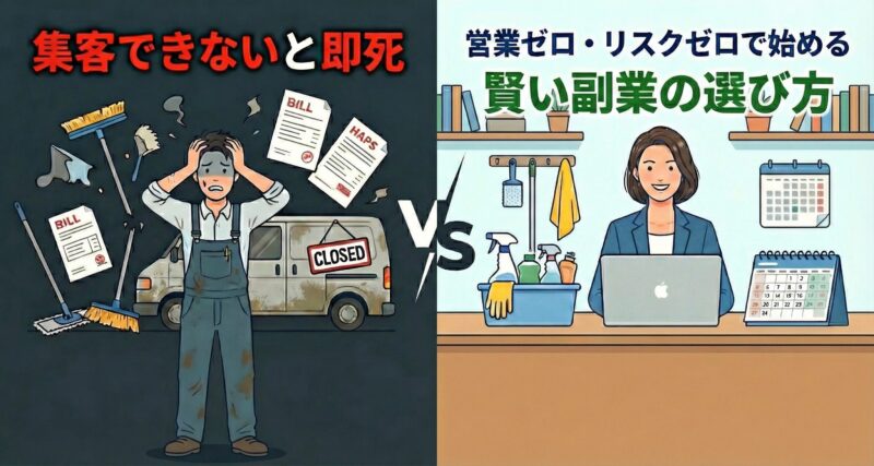 ハウスクリーニングは集客できないと即死。失敗事例から学ぶ、営業ゼロ・リスクゼロで始める「賢い副業」の選び方