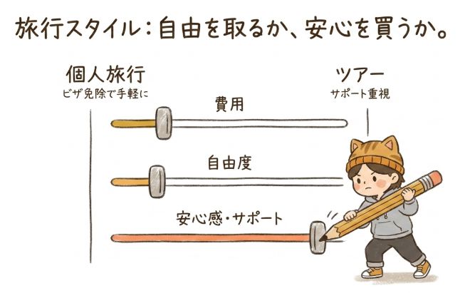 旅行スタイル：自由を取るか、安心を買うか