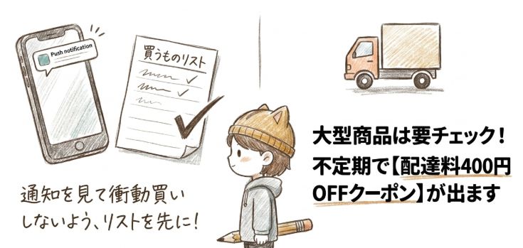 配達料金400円引きクーポンが不定期で案内