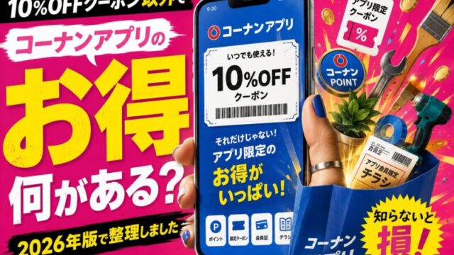 コーナンアプリの10%OFFクーポン以外で何がお得か、2026年版で整理しました