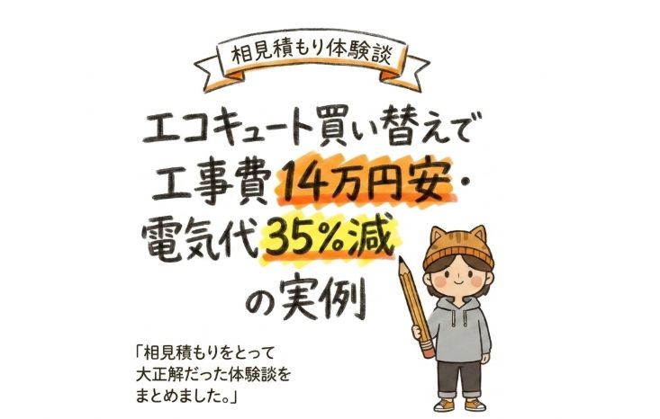 エコキュート買い替えで工事費14万円安・電気代35%減の実例と相見積もり体験談