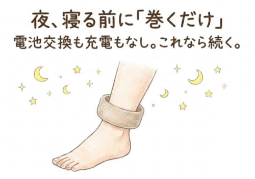 遠赤外線フリーバンドは夜、寝る前に巻くだけ