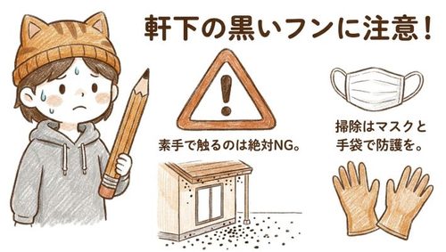 軒下の黒いフンに注意